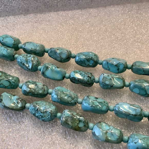 Faux Turquoise Beaded Necklace 56 Inches Long - Picture 3 of 6